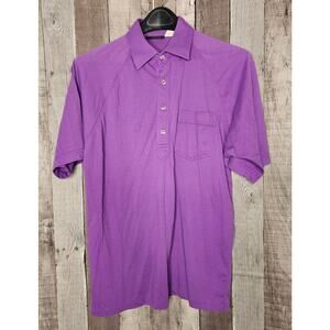 Vintage JANTZEN Natural Touch Polo Cotton Shirt Purple Pocket Men's Large Gift
